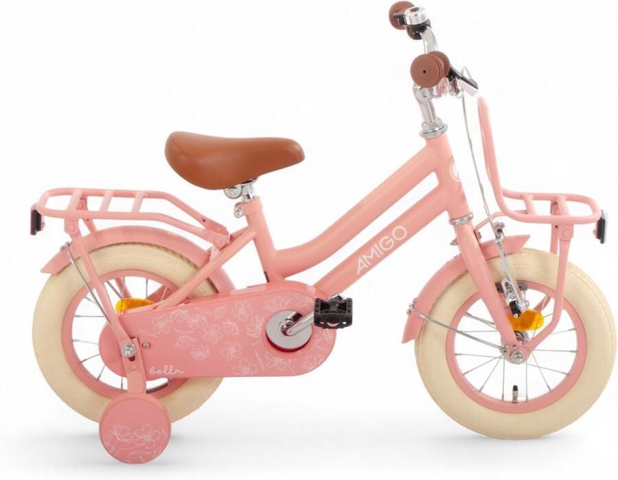 Amigo Bella Meisjesfiets Kinderfiets voor Meisjes- 12 Inch 21 cm Terugtraprem Zalmroze - Foto 2