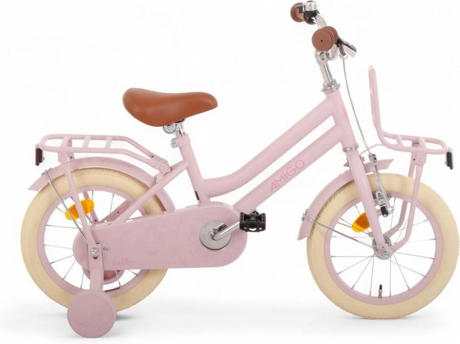 Amigo Bella Meisjesfiets Kinderfiets voor Meisjes- 14 Inch 24 cm Terugtraprem Roze