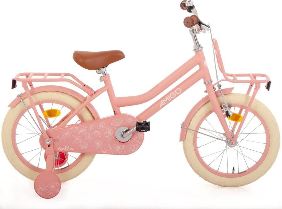 Amigo Bella Meisjesfiets Kinderfiets voor Meisjes- 16 Inch 26 cm Terugtraprem Zalmroze - Foto 2
