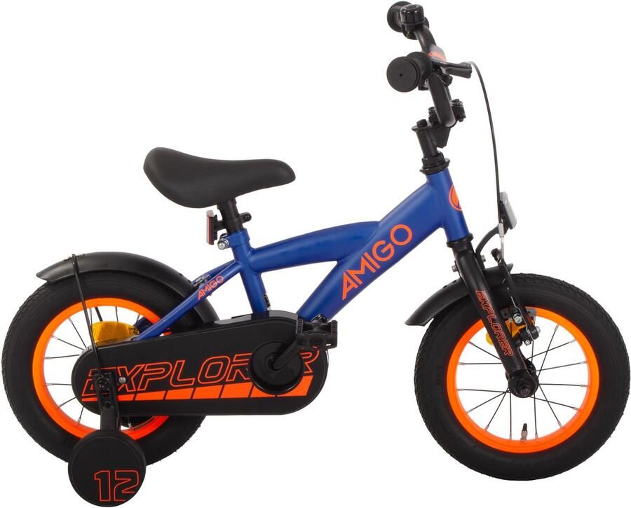 Amigo Explorer Jongensfiets 12 Inch Kinderfiets voor 2 tot 4 Jaar 90-105 cm Terugtraprem Blauw Oranje