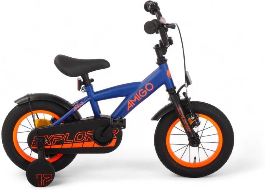 Amigo Explorer Jongensfiets 12 Inch Kinderfiets voor 2 tot 4 Jaar 90-105 cm Terugtraprem Blauw Oranje - Foto 2