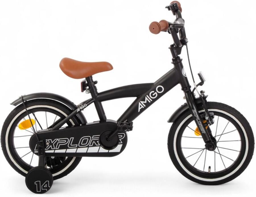 Amigo Explorer Jongensfiets 14 Inch Kinderfiets voor 3 tot 5 Jaar 95-110 cm Terugtraprem Zwart Wit - Foto 2