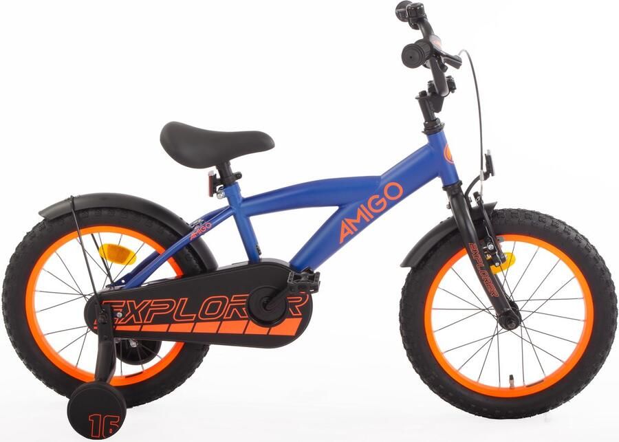 Amigo Explorer Jongensfiets 16 Inch Kinderfiets voor 4 tot 6 jaar 100-115cm Terugtraprem Blauw Oranje
