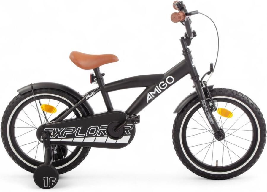 Amigo Explorer Jongensfiets 16 Inch Kinderfiets voor 4 tot 6 jaar 100-115cm Terugtraprem Zwart Wit