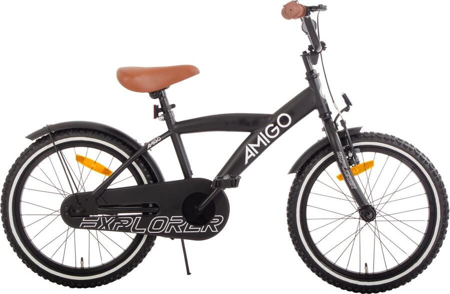 Amigo Explorer Jongensfiets 18 Inch Kinderfiets voor > 5 Jaar 110-120 cm Terugtraprem Zwart Wit
