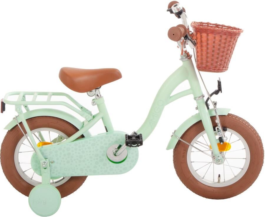 Amigo Fairy Kinderfiets Meisjesfiets 12 Inch Met Terugtraprem Met Zijwieltjes Mintgroen