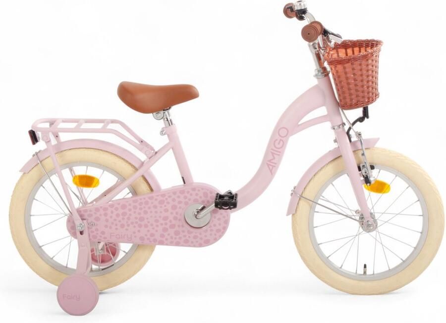 Amigo Fairy Meisjesfiets 16 Inch Kinderfiets voor 4 tot 6 Jaar 100-115 cm Met Terugtraprem Met Zijwieltjes Roze