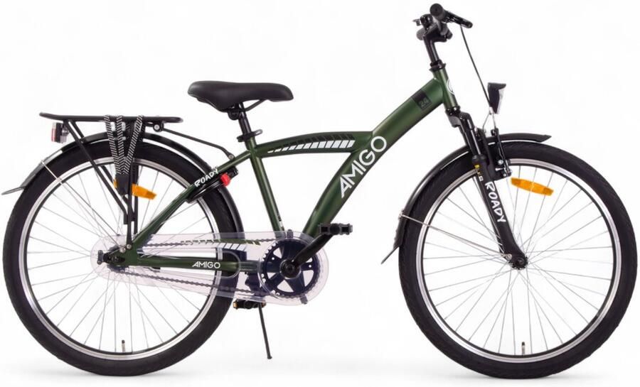 Amigo Roady Kinderfiets 24 Inch Jongensfiets 3 Versnellingen met Voorvering en Terugtraprem Groen