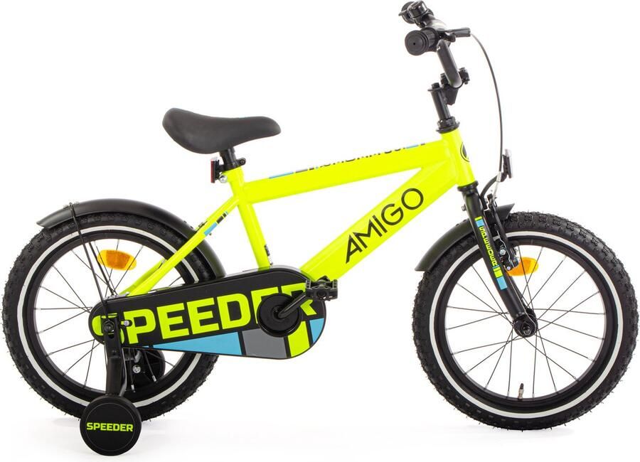 Amigo Speeder Jongensfiets 16 Inch 27 cm Kinderfiets voor Jongens Terugtraprem Geel Zwart