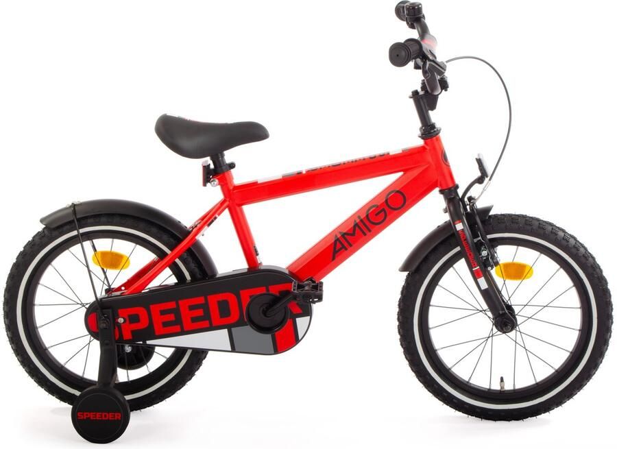 Amigo Speeder Jongensfiets 16 Inch 27 cm Kinderfiets voor Jongens Terugtraprem Rood Zwart