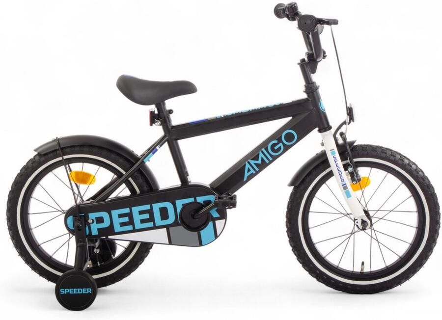 Amigo Speeder Jongensfiets 16 Inch 27 cm Kinderfiets voor Jongens Terugtraprem Zwart Blauw