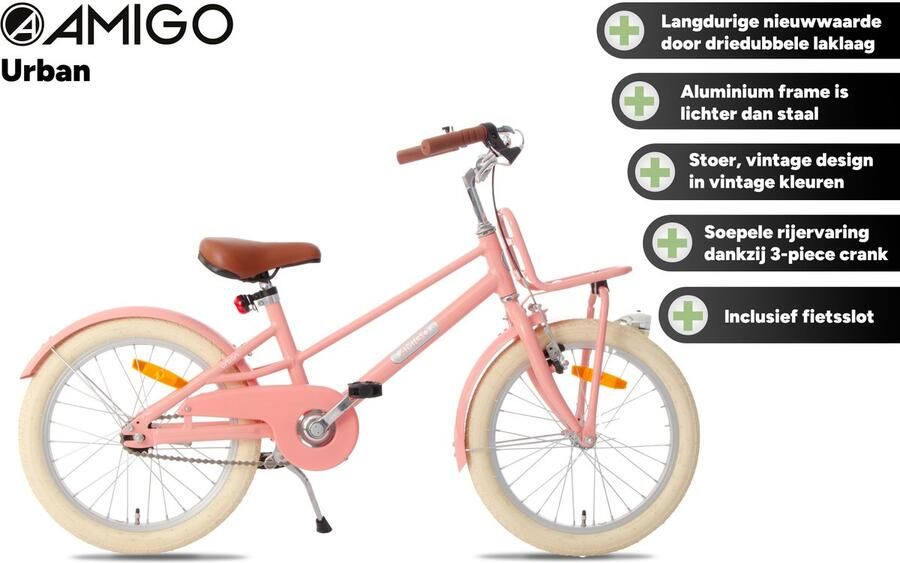 Amigo Urban Meisjesfiets 26 Inch Kinderfiets > 140 cm Lichtgewicht Aluminium Met Terugtraprem en V-Brake Zalmroze