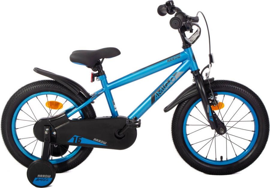 Amigo Arrow Jongensfiets 16 Inch Kinderfiets voor 4 tot 6 Jaar 100-115 cm Met Zijwieltjes Blauw Zwart