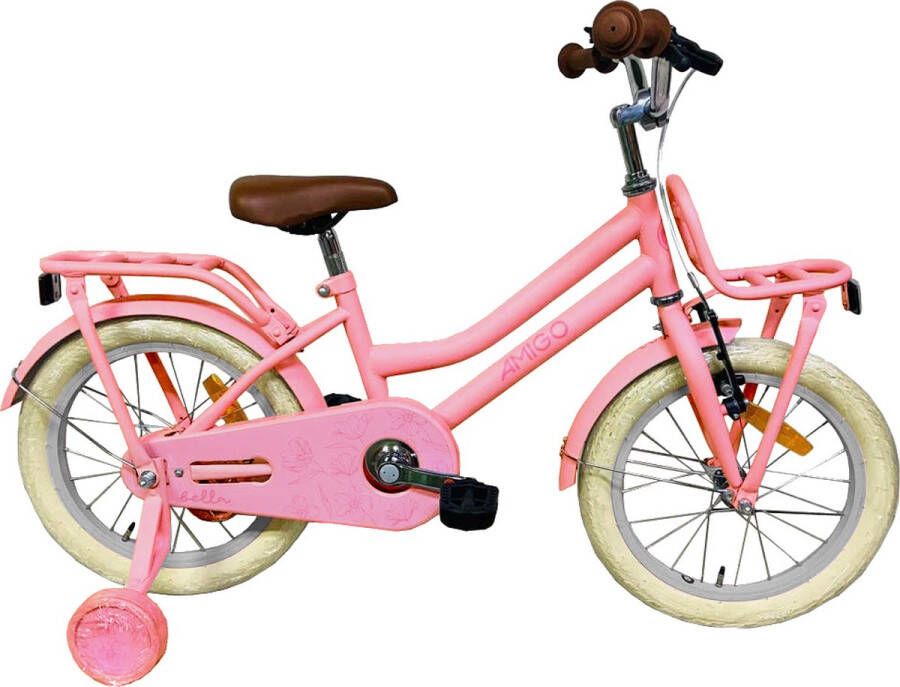 Amigo Bella Meisjesfiets Kinderfiets voor Meisjes- 18 Inch 29 cm Terugtraprem Zalmroze