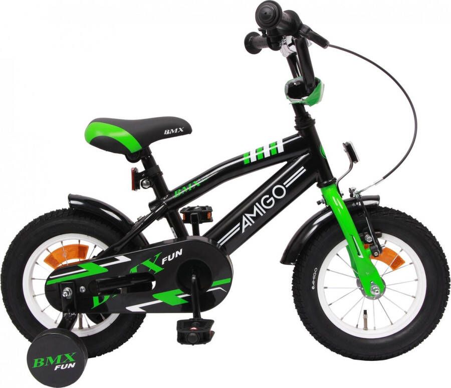 AMIGO BMX Fun 12 Inch 21 cm Jongens Terugtraprem Groen Matzwart
