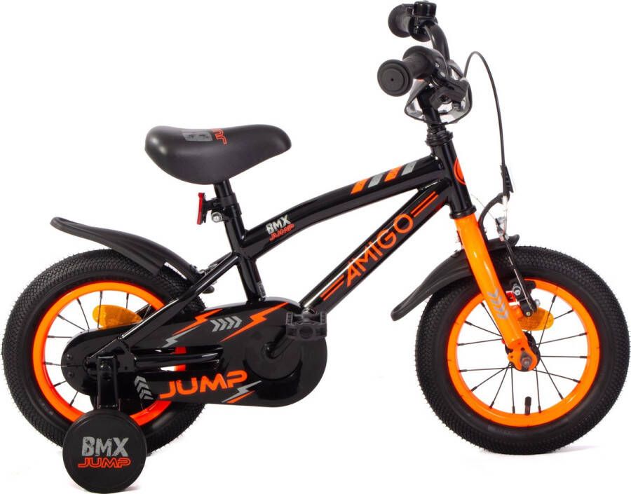 Amigo BMX Jump Jongensfiets 12 Inch Kinderfiets voor 2 tot 4 Jaar 90-105 cm Met Zijwieltjes Zwart Oranje