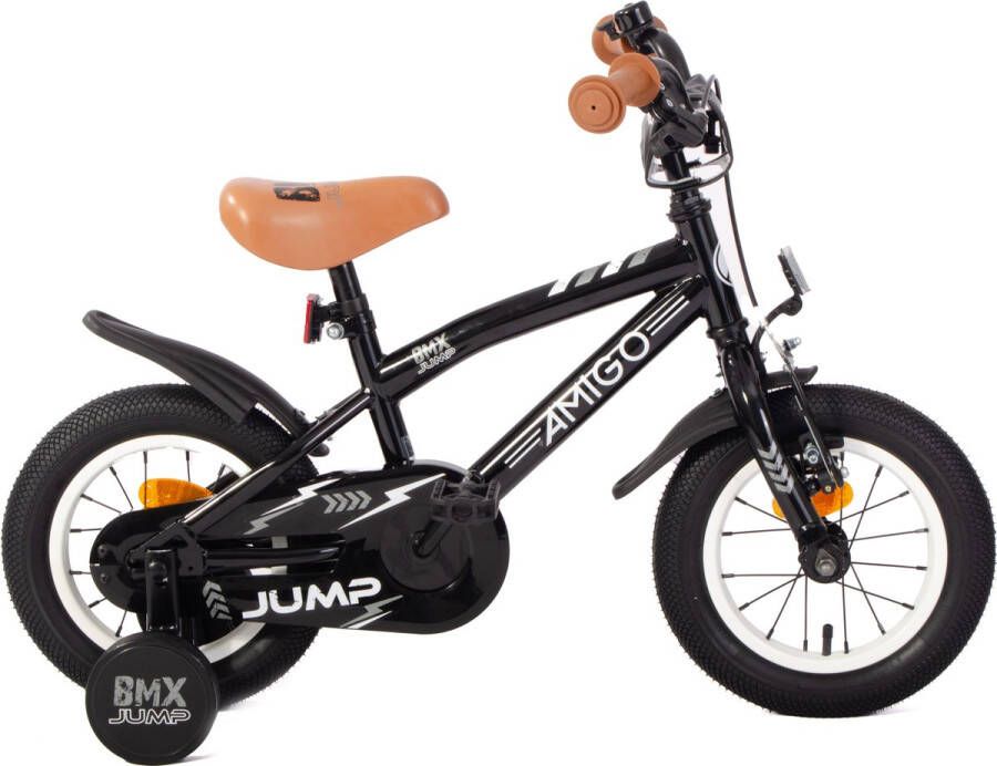 Amigo BMX Jump Jongensfiets 12 Inch Kinderfiets voor 2 tot 4 Jaar 90-105 cm Met Zijwieltjes Zwart Wit