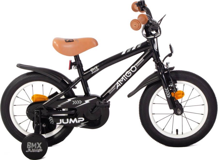 Amigo BMX Jump Jongensfiets 14 Inch Kinderfiets voor 3 tot 5 Jaar 95-110 cm Met Zijwieltjes Zwart Wit