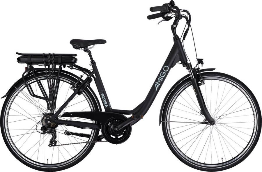 Amigo E-Altura D2 Elektrische Fiets met Achterwielmotor E-bike 28 Inch 49 cm 7 Versnellingen V-Brakes 468Wh Accu Matzwart