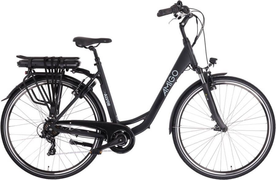 Amigo E-Alvor D2 Elektrische Fiets E-bike 28 Inch 50 cm Damesfiets met 7 Versnellingen V-Brakes 536 Wh Accu Matzwart