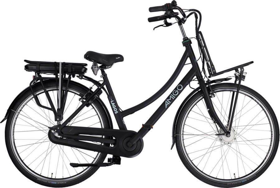 Amigo E-Lagos T2 Elektrische Fiets E-bike 28 Inch 50 cm 3 Versnellingen V-Brakes Matzwart