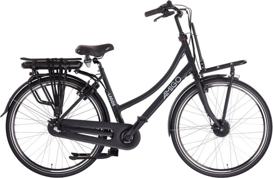 Amigo E-Lagos T2 Elektrische Fiets E-bike 28 Inch 50 cm Damesfiets 3 Versnellingen V-Brakes 536 Wh Matzwart