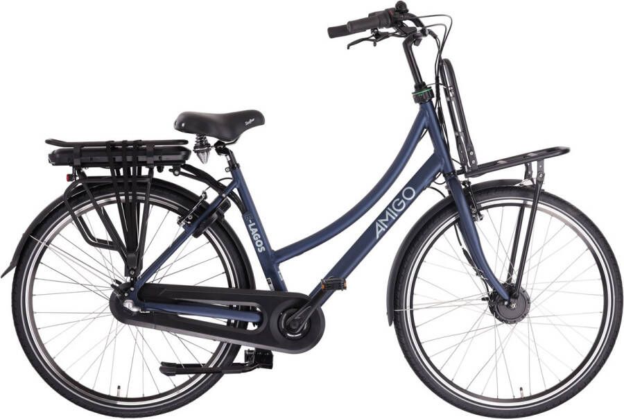 Amigo E-Lagos T2 Elektrische Fiets E-bike 28 Inch 50 cm Damesfiets 3 Versnellingen V-Brakes 536 Wh Matblauw