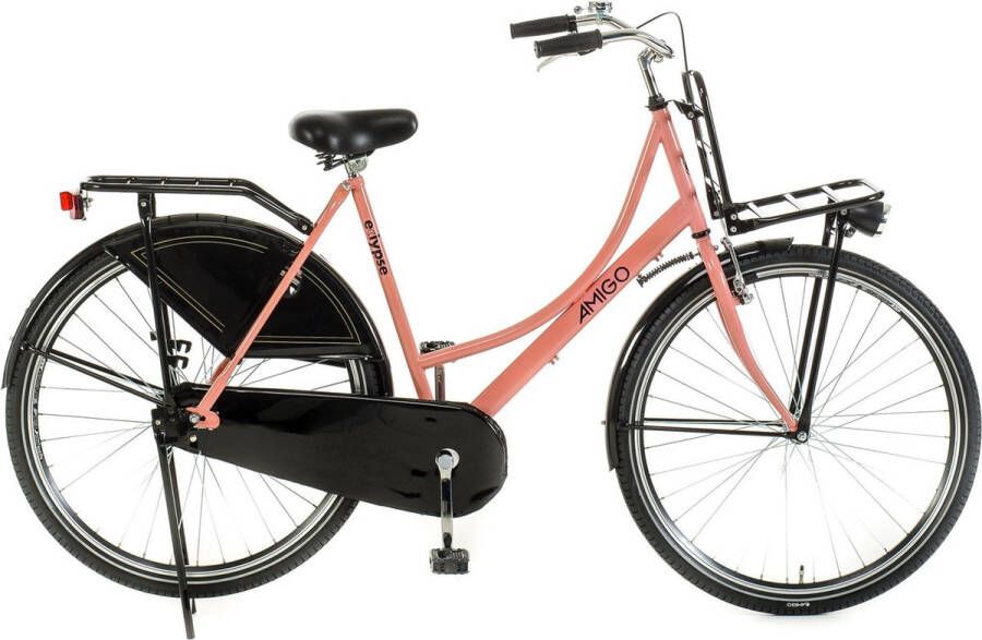 Amigo Eclypse Transportfiets 28 inch Omafiets met voordrager Roze Zwart