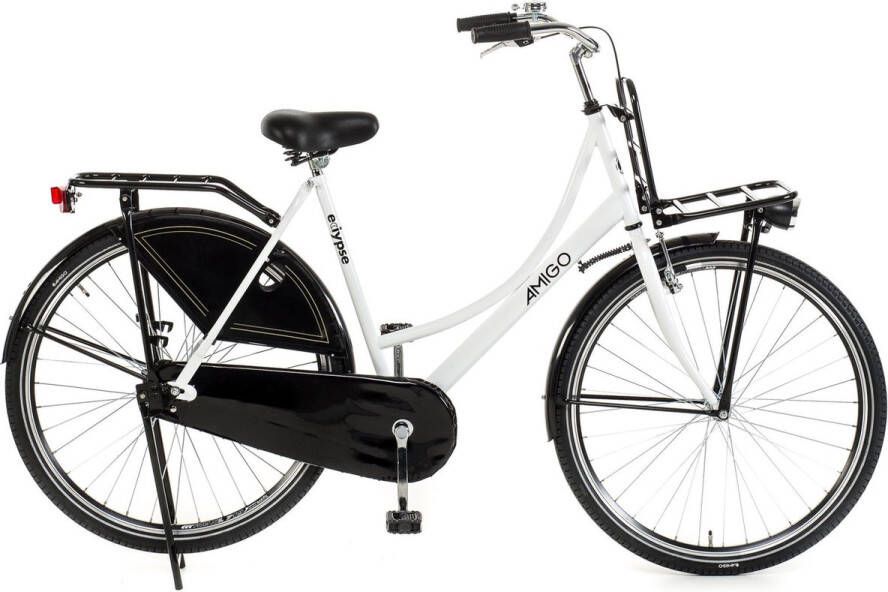 Amigo Eclypse Transportfiets 28 inch Omafiets met voordrager Wit Zwart