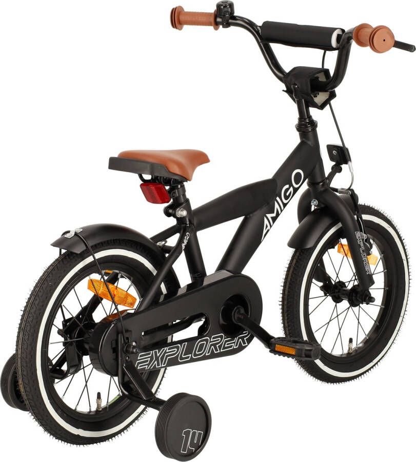 Amigo Explorer Jongensfiets 14 Inch Kinderfiets voor 3 tot 5 Jaar 95-110 cm Terugtraprem Zwart Wit - Foto 1