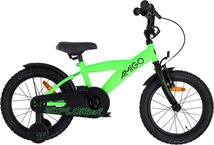 Amigo Explorer Jongensfiets 18 Inch Kinderfiets voor > 5 Jaar 110-120 cm Terugtraprem Groen Zwart