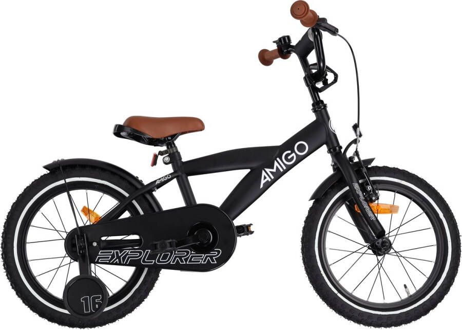 Amigo Explorer Jongensfiets 18 Inch Kinderfiets voor > 5 Jaar 110-120 cm Terugtraprem Zwart Wit