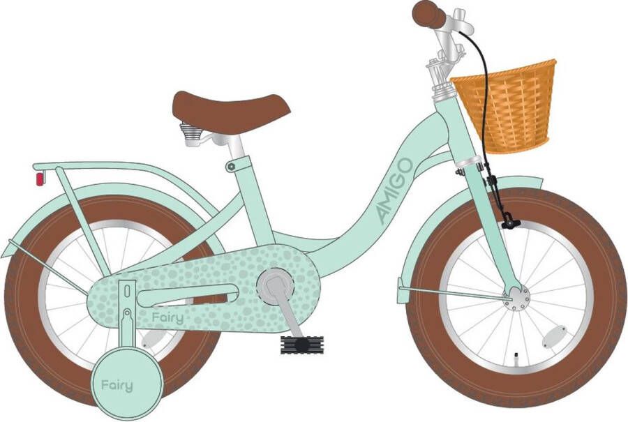 Amigo Fairy Kinderfiets Meisjesfiets 16 Inch Met Terugtraprem Met Zijwieltjes Mintgroen