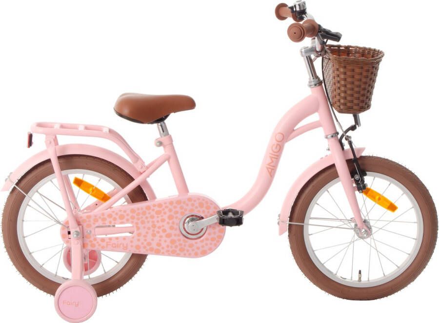 Amigo Fairy Kinderfiets Meisjesfiets 16 Inch Met Terugtraprem Met Zijwieltjes Zalmroze
