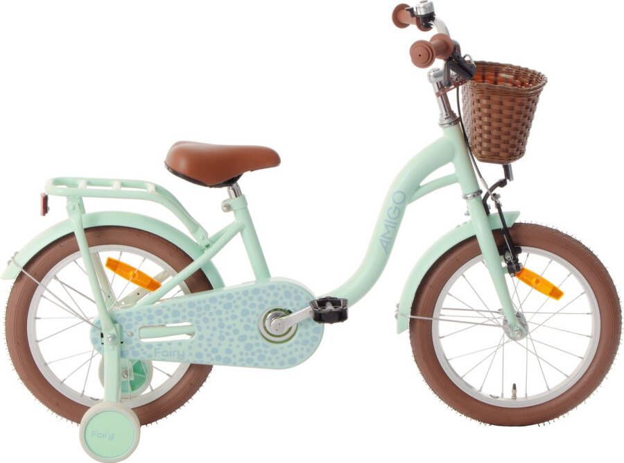 Amigo Fairy Meisjesfiets 18 Inch Kinderfiets voor 4 tot 6 Jaar 100-115 cm Mintgroen met Standaard