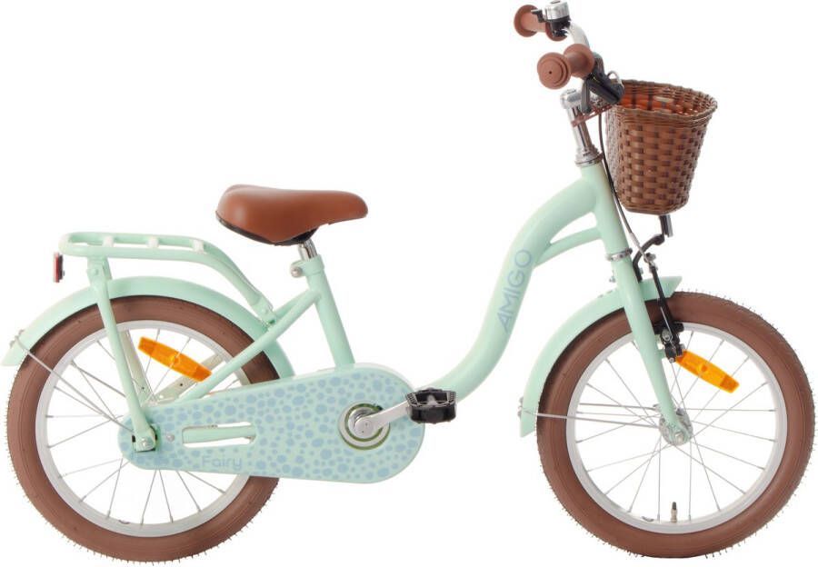 Amigo Fairy Meisjesfiets 18 Inch Kinderfiets voor 4 tot 6 Jaar 100-115 cm Mintgroen met Standaard