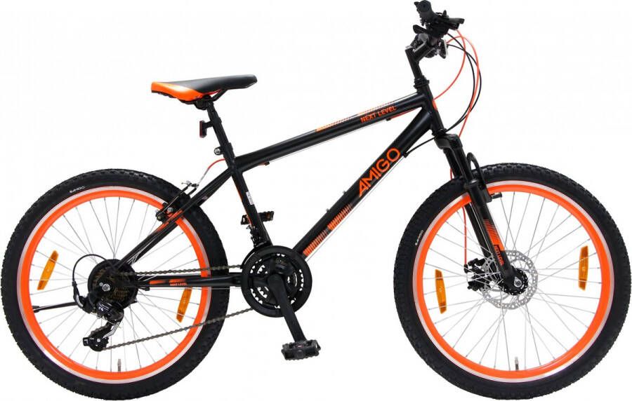 Amigo Next Level Mountainbike 24 inch Voor en Met 21 versnellingen Zwart Oranje