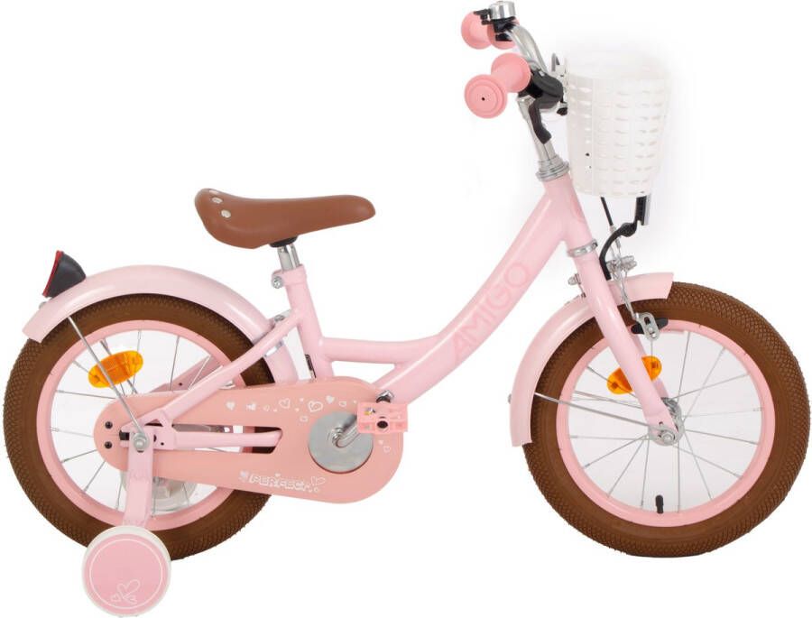 Amigo Perfect Meisjesfiets Kinderfiets voor Meisjes 14 Inch 22 cm Terugtraprem Roze - Foto 1