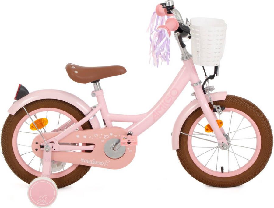 Amigo Perfect Meisjesfiets Kinderfiets voor Meisjes 14 Inch 22 cm Terugtraprem Roze