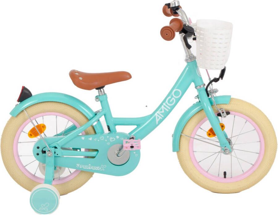 Amigo Perfect Meisjesfiets Kinderfiets voor Meisjes 14 Inch 22 cm Terugtraprem Turquoise - Foto 1