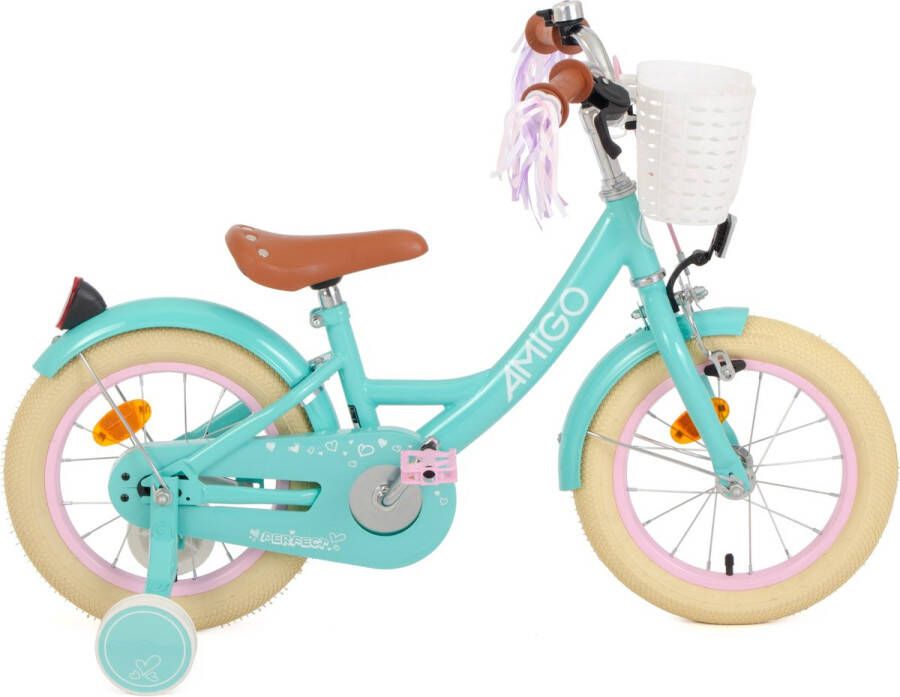 Amigo Perfect Meisjesfiets Kinderfiets voor Meisjes 14 Inch 22 cm Terugtraprem Turquoise