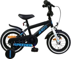 Amigo Speeder Jongensfiets 12 Inch 21 5 cm Kinderfiets voor Jongens Terugtraprem Zwart Blauw