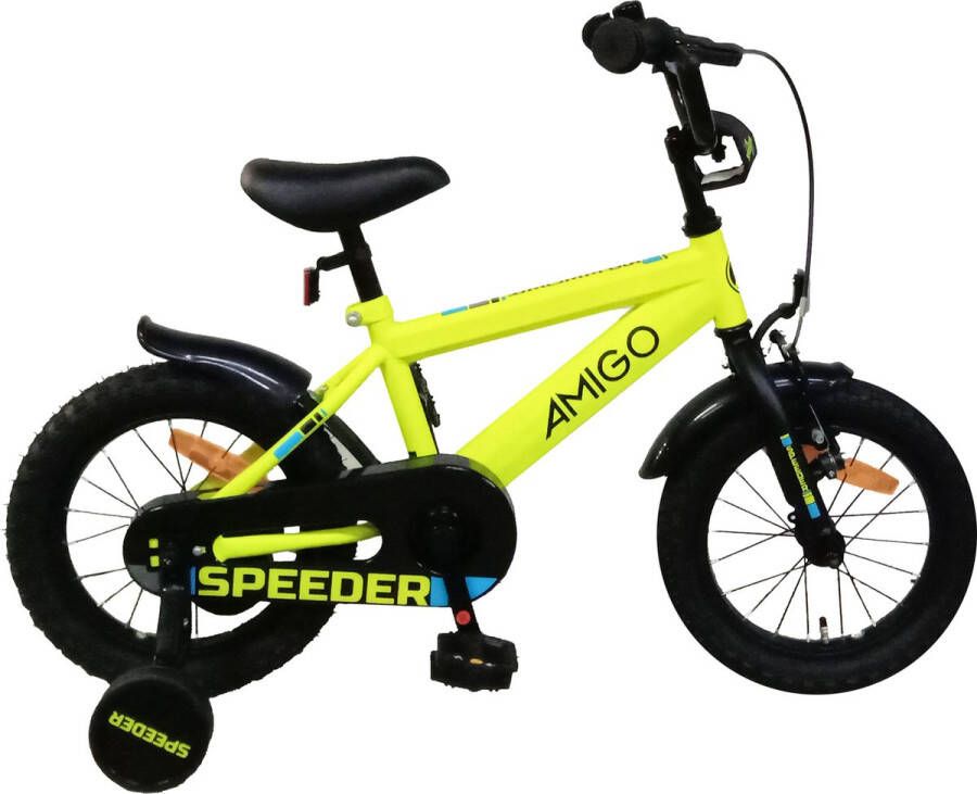 Amigo Speeder Jongensfiets 14 Inch 24 cm Kinderfiets voor Jongens Terugtraprem Geel Zwart