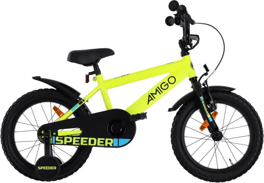 Amigo Speeder Jongensfiets 16 Inch 27 cm Kinderfiets voor Jongens Terugtraprem Geel Zwart