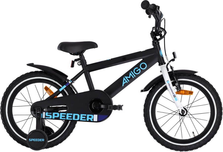Amigo Speeder Jongensfiets 16 Inch 27 cm Kinderfiets voor Jongens Terugtraprem Zwart Blauw
