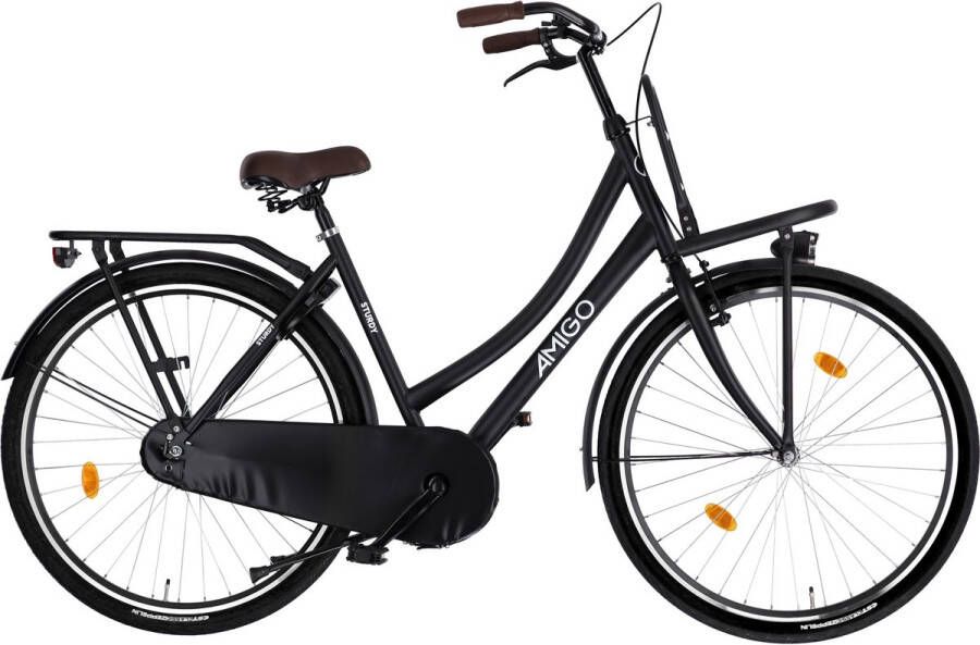 Amigo Sturdy Transportfiets voor Dames Omafiets 28 Inch 53 cm Terugtraprem en V-brakes Matzwart