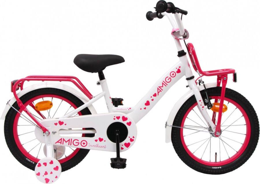 Amigo Sweetheart Meisjesfiets Kinderfiets 16 inch Met Zijwieltjes Wit