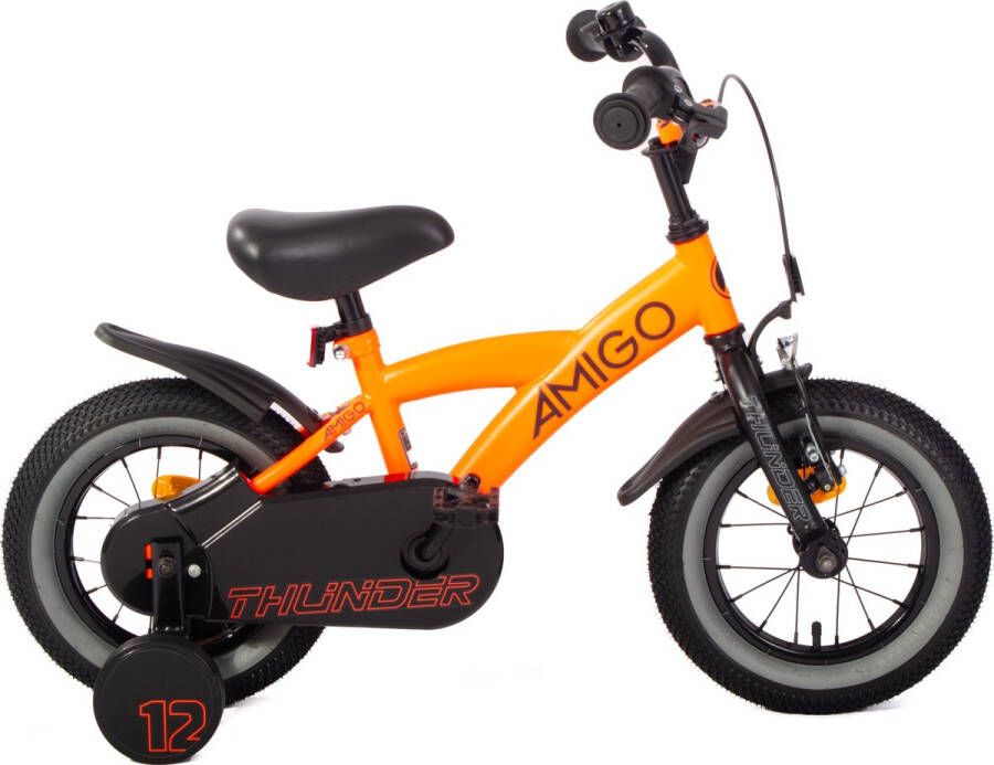 Amigo Thunder Jongensfiets 12 Inch Kinderfiets voor 2 tot 4 Jaar 90-105 cm Met Zijwieltjes Oranje Zwart