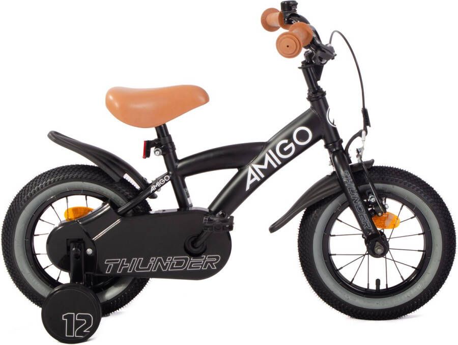 Amigo Thunder Jongensfiets 12 Inch Kinderfiets voor 2 tot 4 Jaar 90-105 cm Met Zijwieltjes Zwart Wit