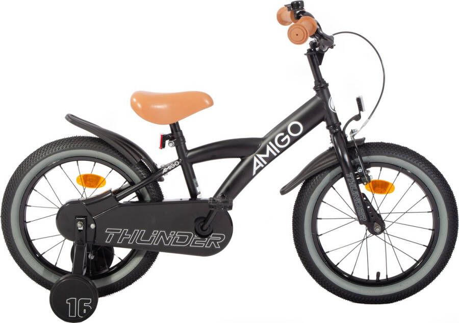 Amigo Thunder Jongensfiets 16 Inch Kinderfiets voor 4 tot 6 Jaar 100-115 cm Met Zijwieltjes Zwart Wit